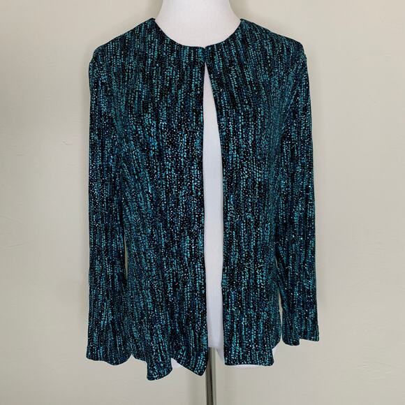 XScape Glitter Metallic Blazer Jacket Teal Aqua Sz Large - Picture 1 of 7